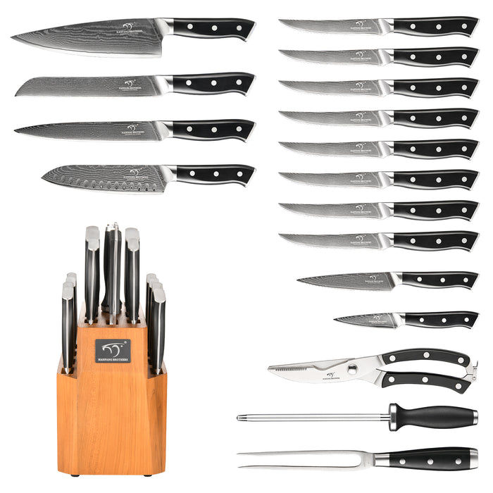 18-Pieces Damascus Knife Set with Wooden Block and 8 Pcs Steak Knife