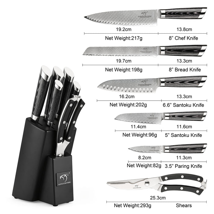 7-Pieces Damascus Kitchen Knife Set with Wooden Block