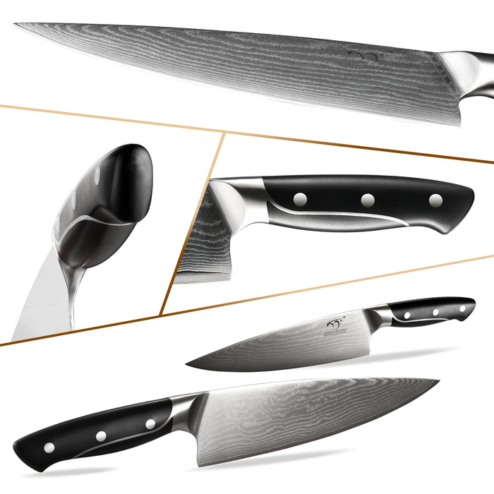 18-Pieces Damascus Kitchen Knife Set with Wooden Block and 8 Pcs Steak Knife