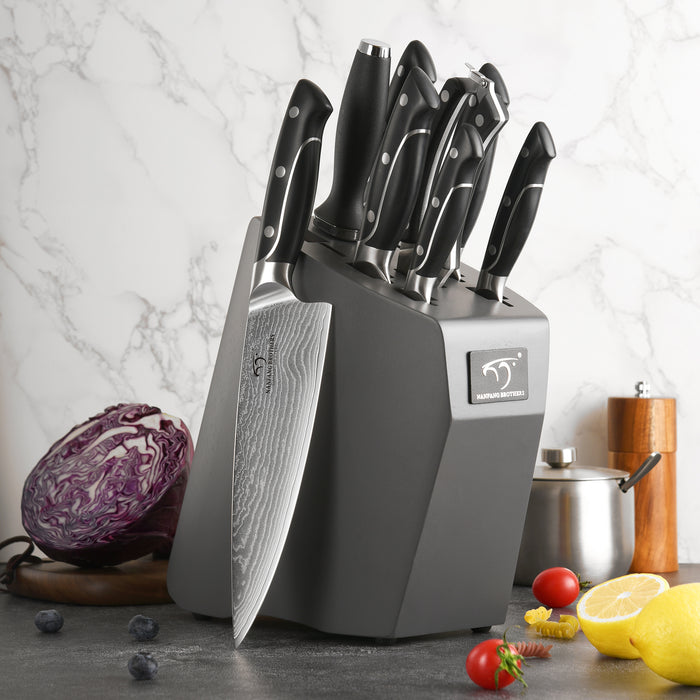 9-Piece Damascus Kitchen Knife Set with Block