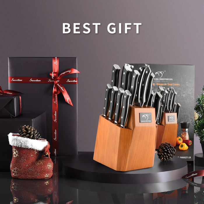 18-Pieces Damascus Knife Set with Wooden Block and 8 Pcs Steak Knife