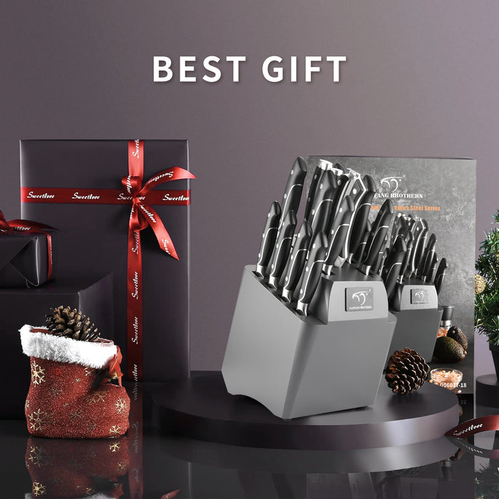 18-Pieces Damascus Kitchen Knife Set with Wooden Block and 8 Pcs Steak Knife