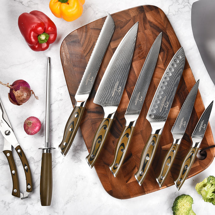 9-Pieces Damascus Kitchen Knife Set with G10 High Fiber Handle