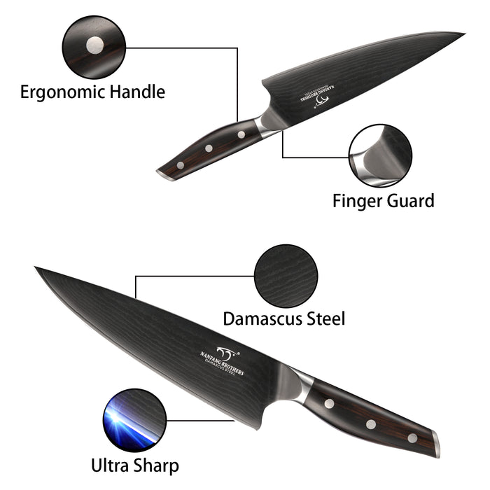 16 Pieces Damascus Steel Knife Set with Wood Handles, Wooden Block, Sharpening Steel, Steak Knives and Kitchen Shears