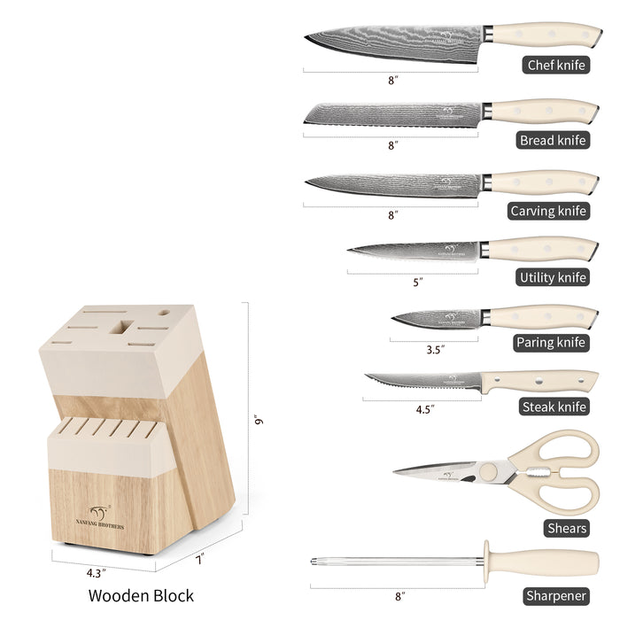 14 Pieces Damascus Steel Knife Set with Wooden Block, Sharpening Steel, Steak Knives and Kitchen Shears
