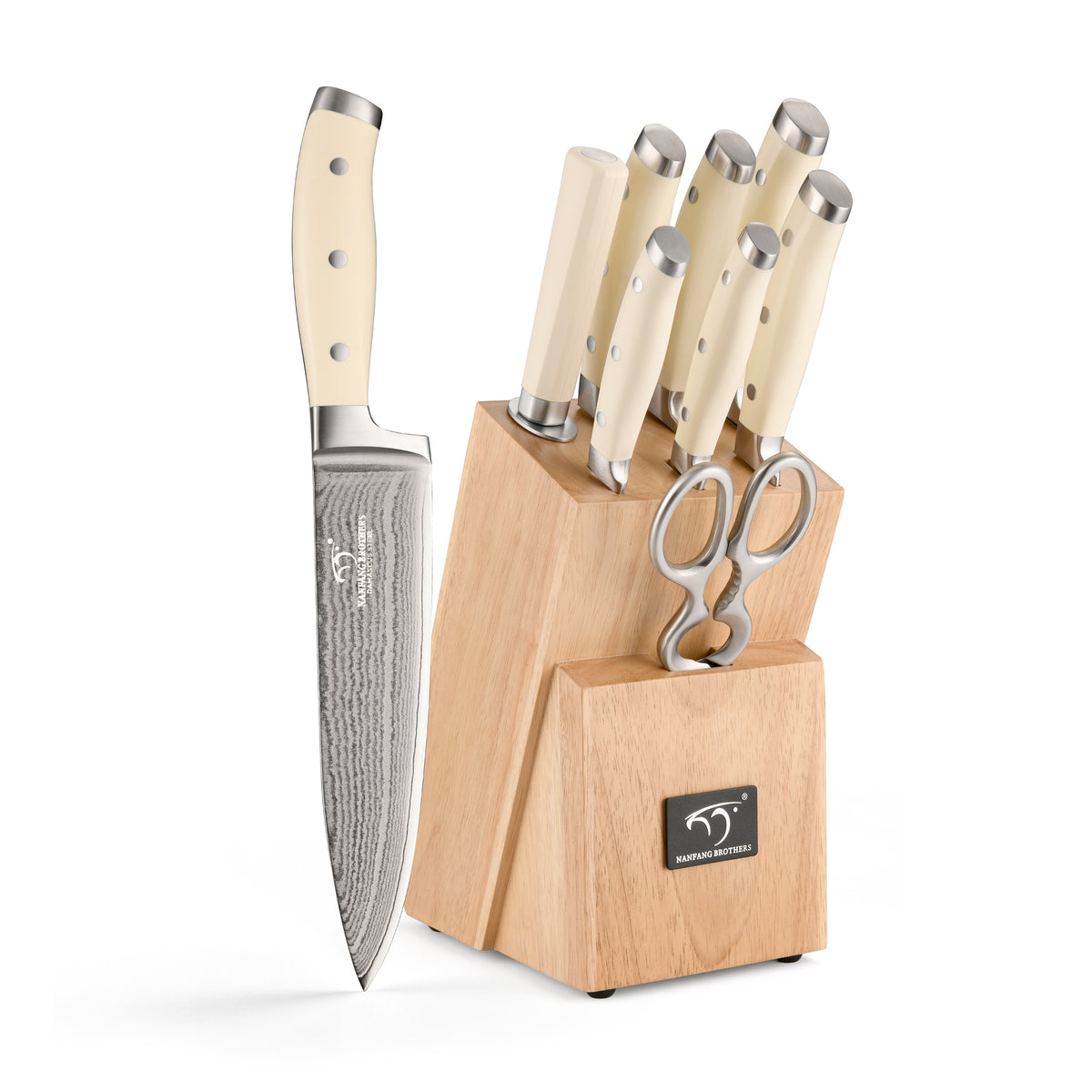 9-Pieces Damascus Kitchen Knife Set with Rubber Wood Block