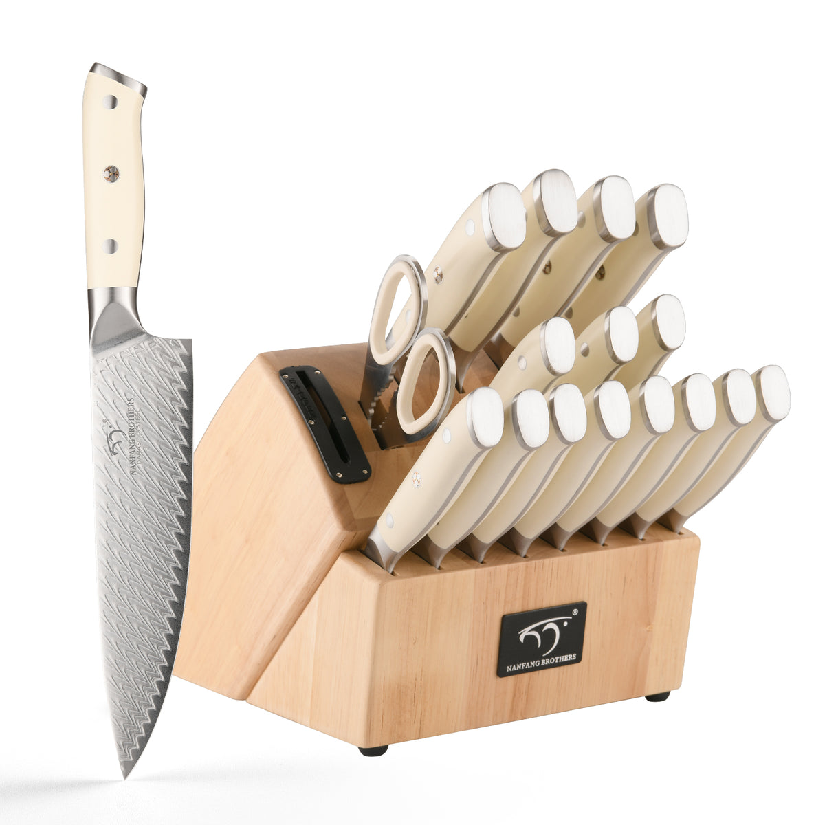 19-Pieces Damascus Kitchen Knife Set with Wooden Block, steak