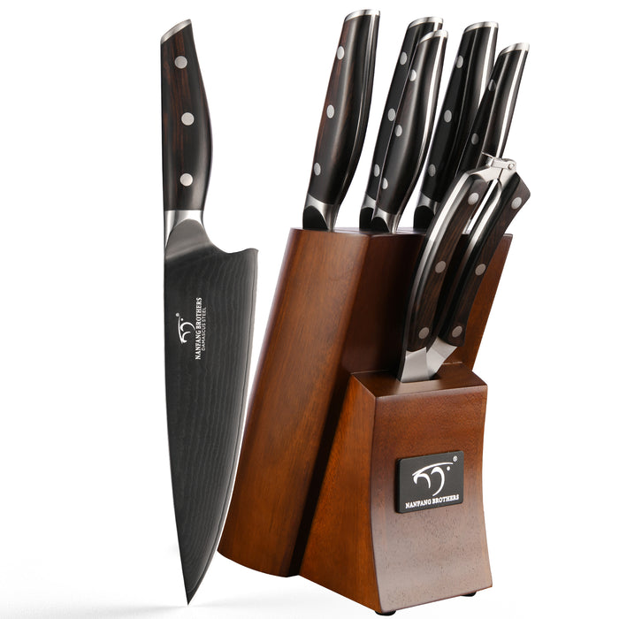7-Piece Damascus Knife Set with Wood Block, Bone Scissor and Luxury Handle