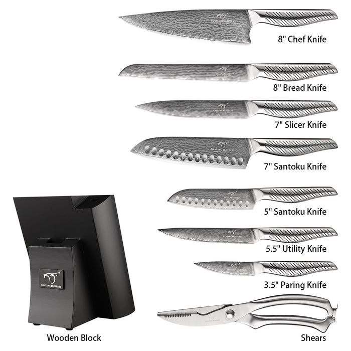 10 Pieces Damascus Steel Knife Set with the Black Block, Steak Knives, Kitchen Shears and Sharpener