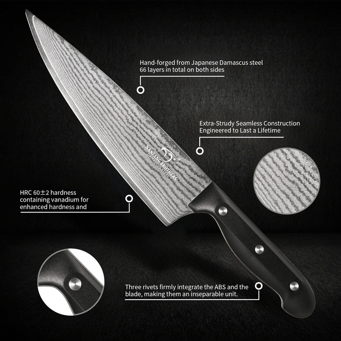 9 Pieces Damascus Steel Knife Set with the Black Block, Sharpeners, Kitchen Scissor and Utility Knife