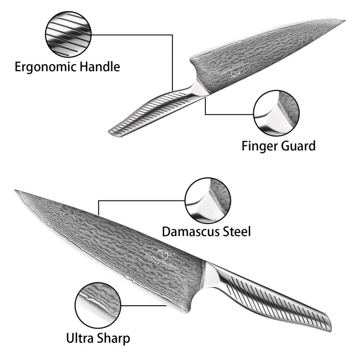 10 Pieces Damascus Steel Knife Set with the Black Block, Steak Knives, Kitchen Shears and Sharpener