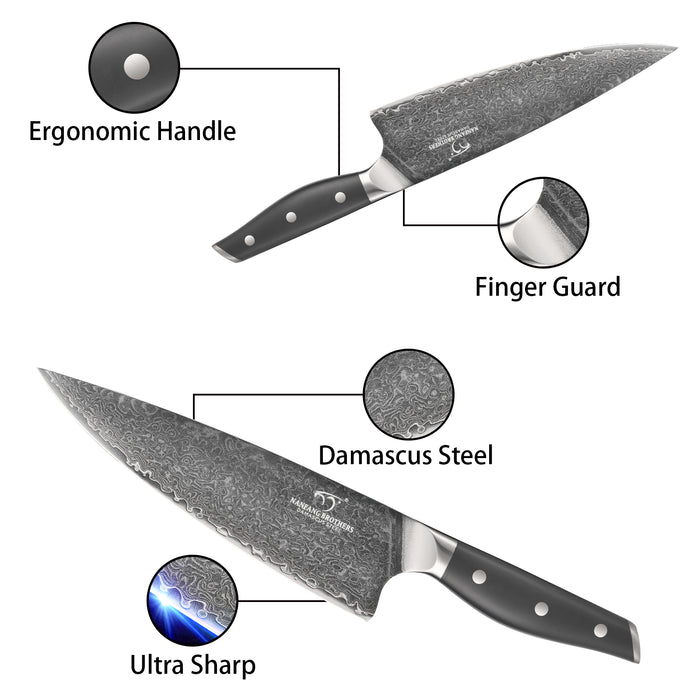 16 Pieces Damascus Steel Knife Set with Gray Block, Sharpening Rod, Steak Knives, Kitchen Shears and Professional Chef Knives