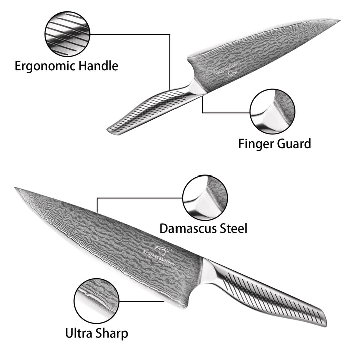 7 Pieces Damascus Steel Knife Set with Black Block, Kitchen Shears, Sharpener and Professional Kitchen Knives