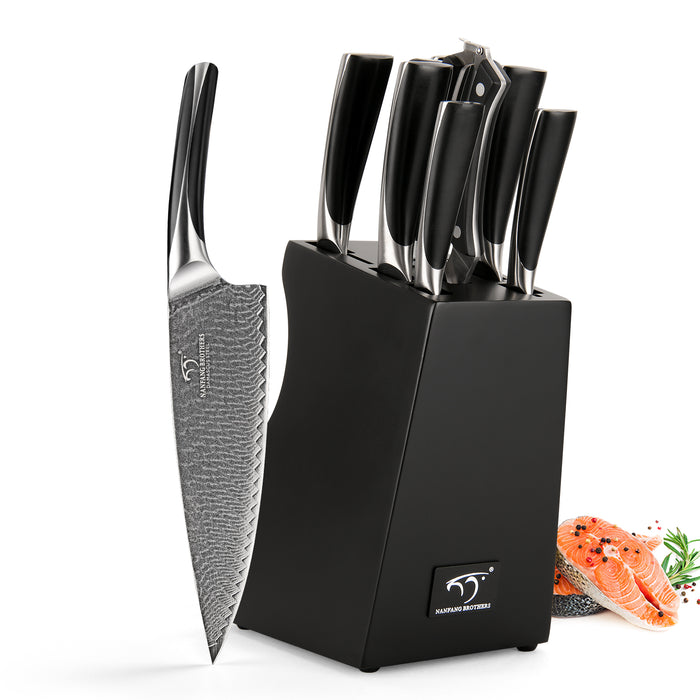 9-Pieces Damascus Kitchen Knife Set with Black Wooden Block