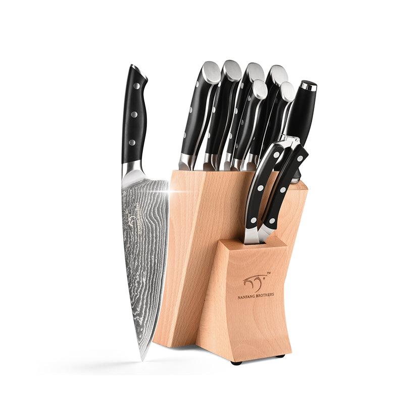 NANFANG BROTHERS Chef Knife Set with Bag, 9 Pieces Damascus Steel Chef  Knives with Portable Knife Roll Storage Bag, Blade Guards, Carving Fork,  Apron