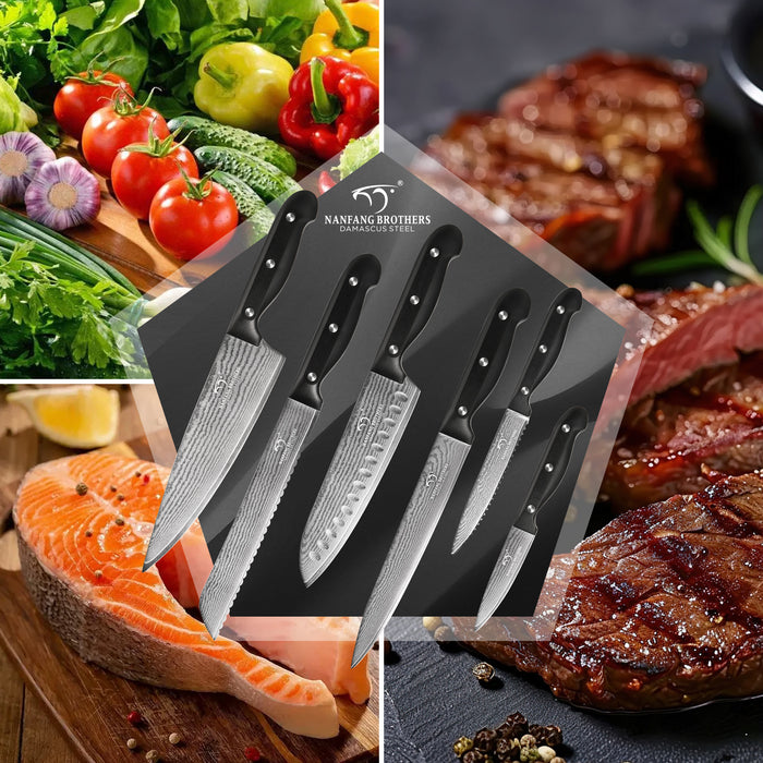 9 Pieces Damascus Steel Knife Set with the Black Block, Sharpeners, Kitchen Scissor and Utility Knife