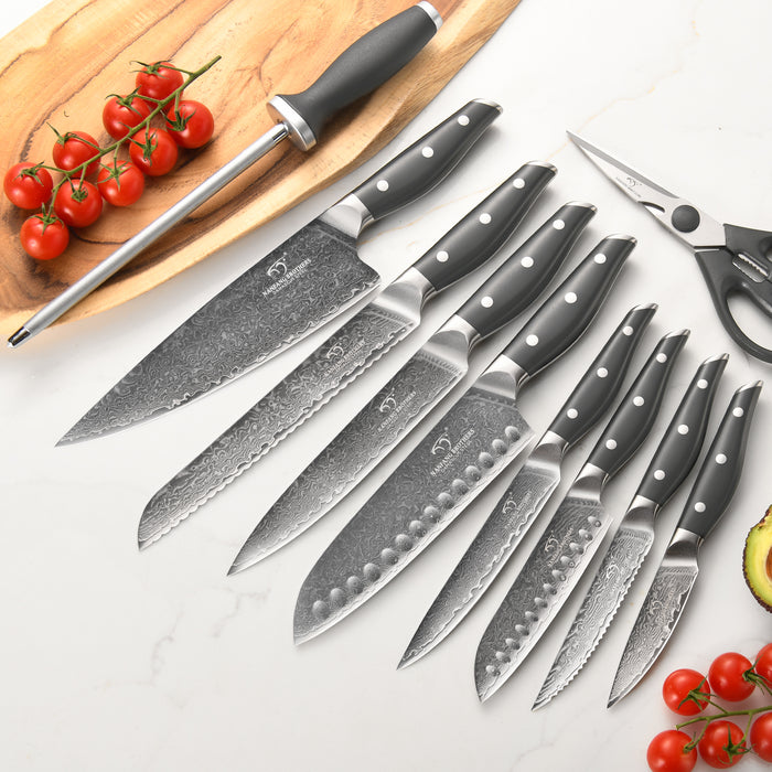 16 Pieces Damascus Steel Knife Set with Gray Block, Sharpening Rod, Steak Knives, Kitchen Shears and Professional Chef Knives