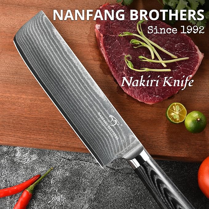 Damascus Cleaver Knife, 7 Inch Professional Kitchen Knife with Non-slip Micarta Wood Ergonomic Handle, All Purpose Chef Knife Meat Cleaver Vegetables Chopping, Razor Sharp Lightweight