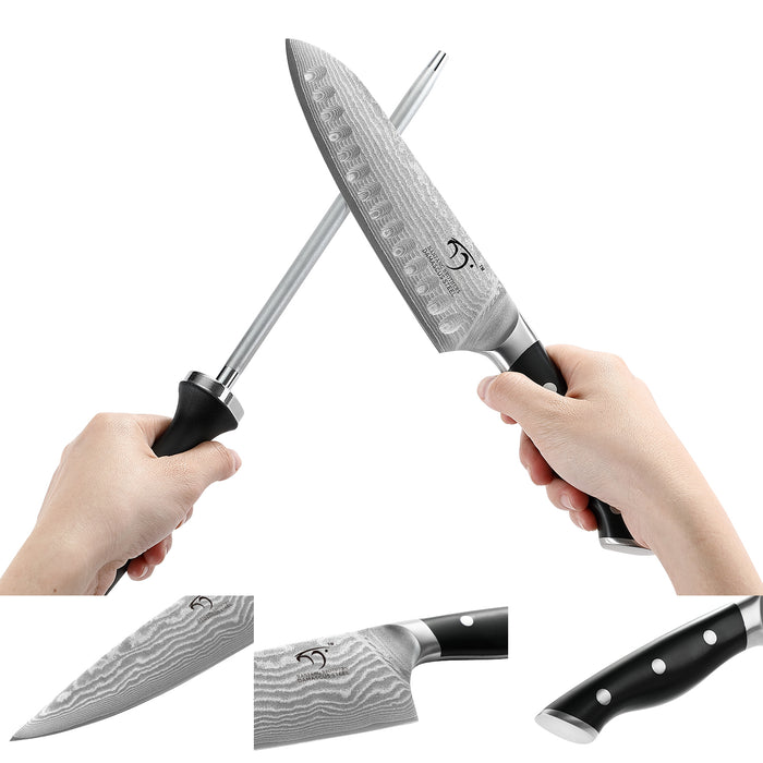 9-Piece Damascus Kitchen Knife Set with Wooden Block