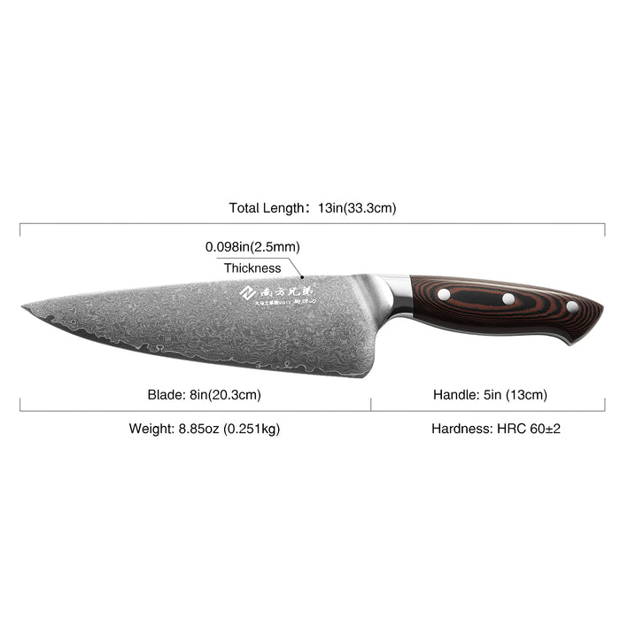 8 Inch Damascus Kitchen Chef Knife with High Fiber Micarta Handle