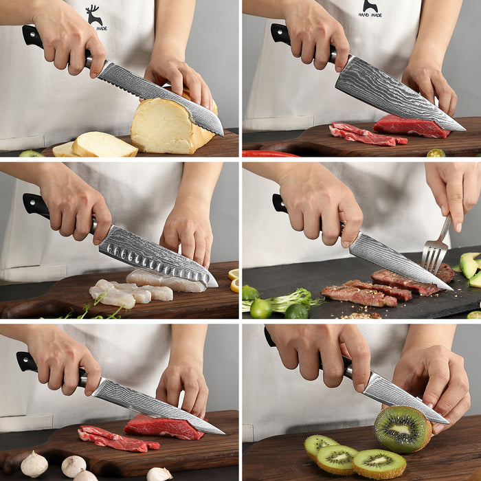 9-Piece Damascus Kitchen Knife Set with Block