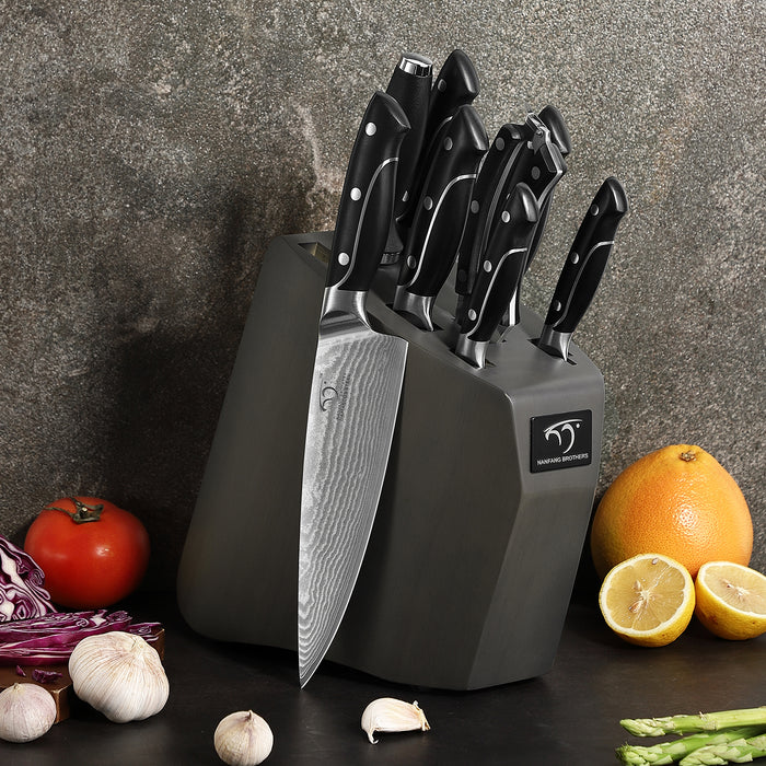 9-Piece Damascus Kitchen Knife Set with Block