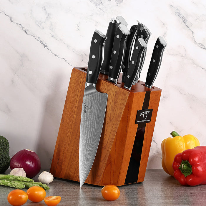 9-Pieces Damascus Kitchen Knife Set with Wooden Block