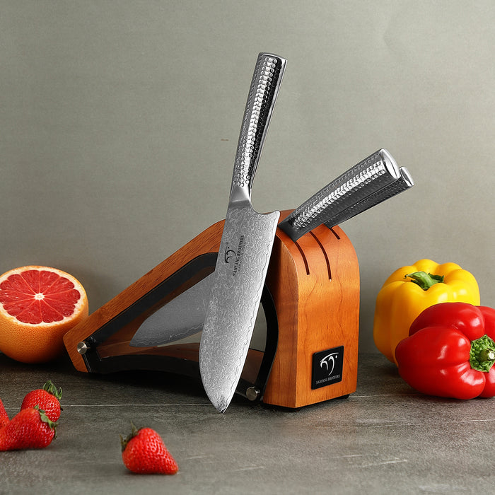 4-Piece Damascus Kitchen Knife Set with Block
