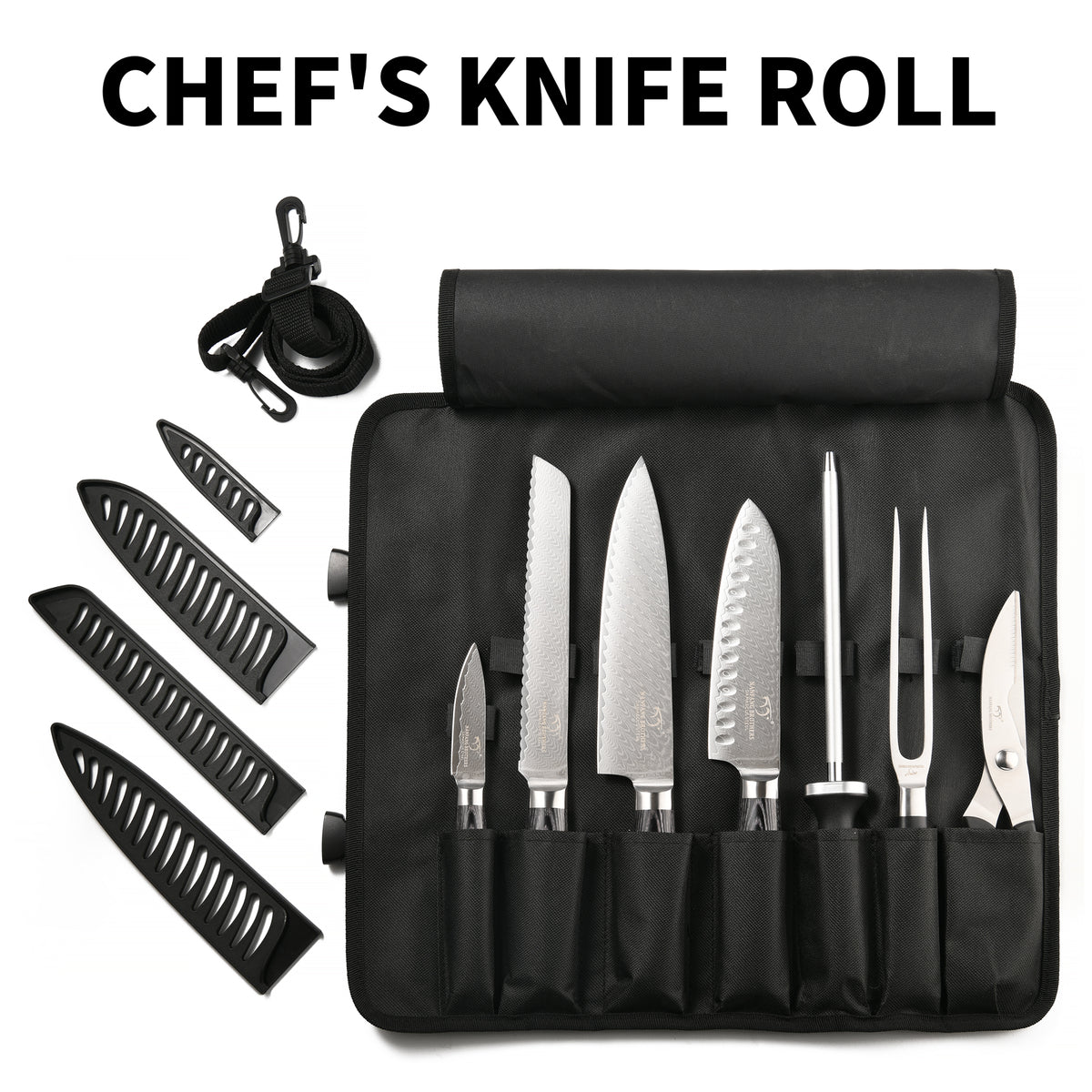 8-Pieces Damascus Kitchen Knife Set with Oxford Fabric Roll