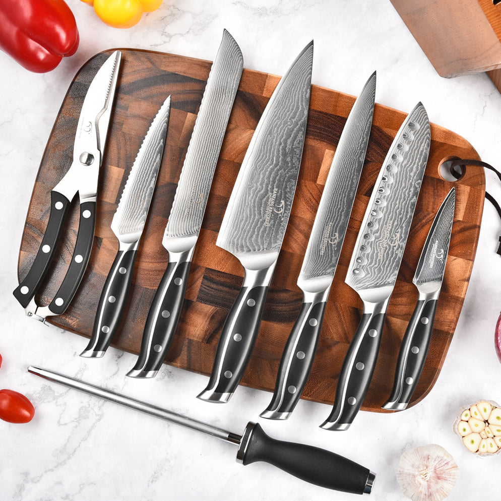 9Piece Damascus Kitchen Knife Set with Wooden Block — Nanfang Brothers
