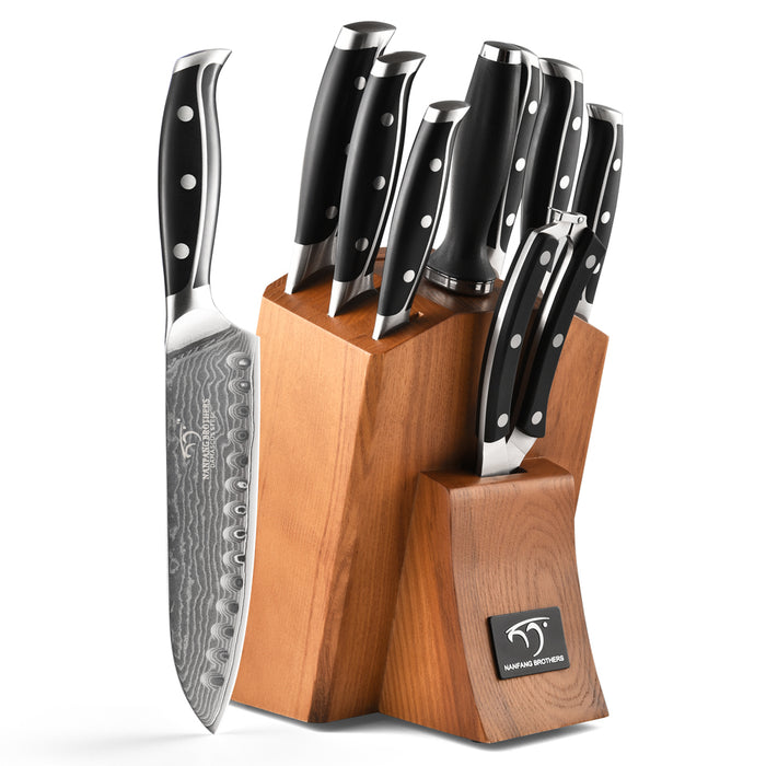 9-Pieces Damascus Kitchen Knife Set with Wooden Block — Nanfang Brothers  Kitchenware