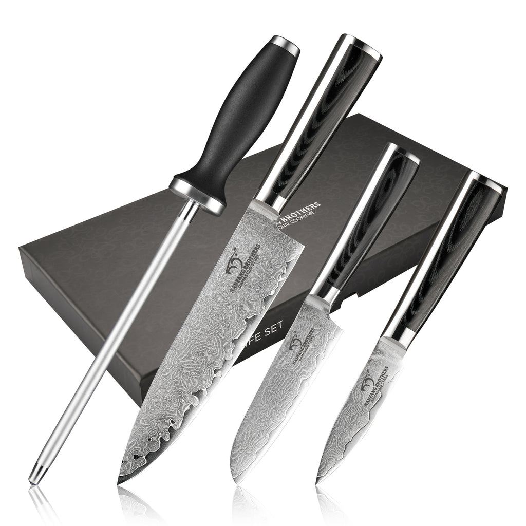 4-Piece Damascus Kitchen Knife Set with Sharpener — Nanfang Brothers  Kitchenware
