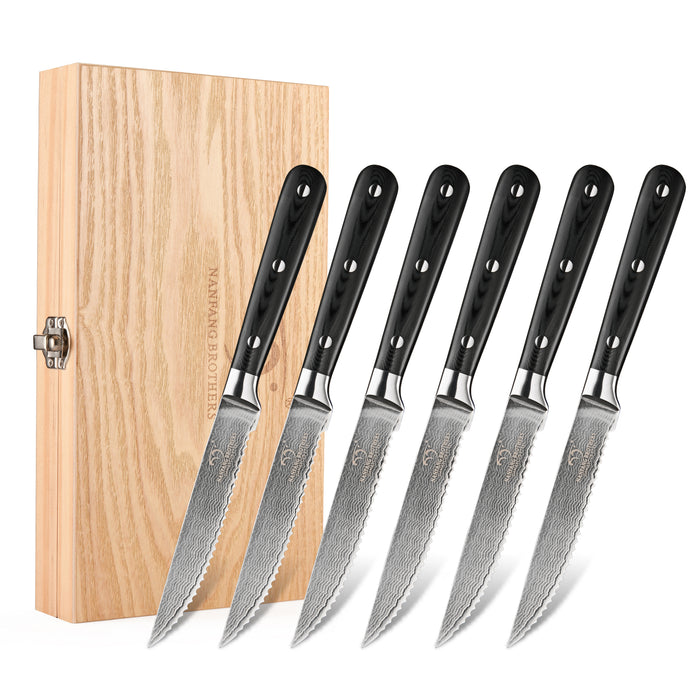 6-Pieces Damascus Kitchen Steak Knife Set with Bamboo Gift Box