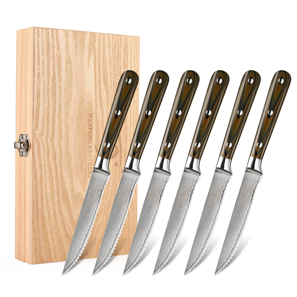 6Pieces Damascus Kitchen Steak Knife Set with Bamboo Gift Box
