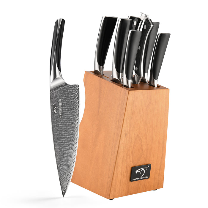 9-Pieces Damascus Kitchen Knife Set with Wooden Block