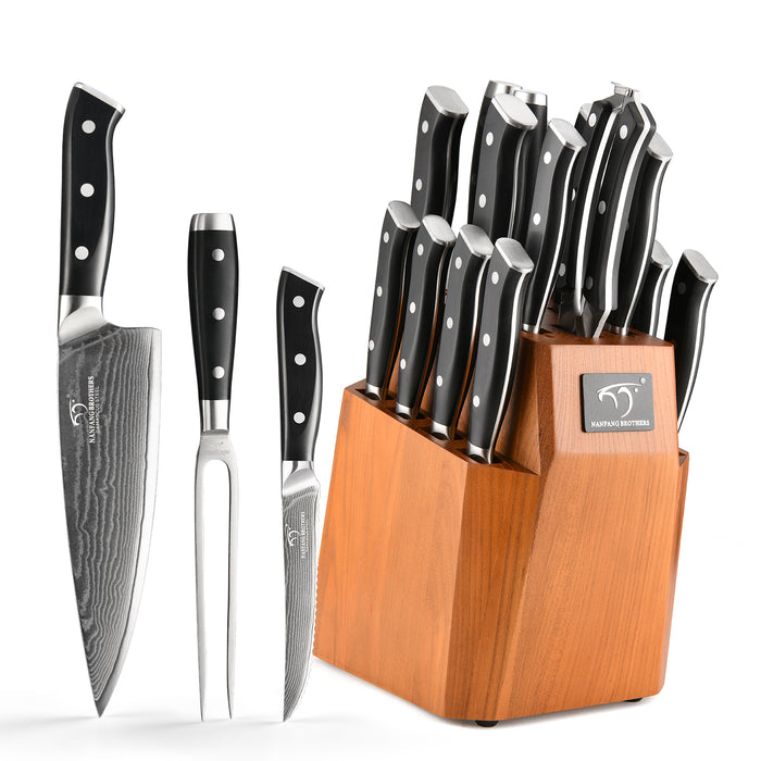 18-Pieces Damascus Knife Set with Wooden Block and 8 Pcs Steak Knife