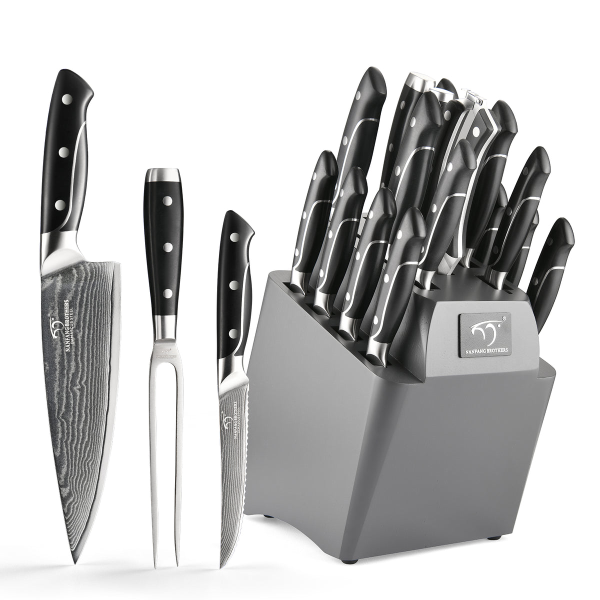 18-Pieces Damascus Kitchen Knife Set with Wooden Block and 8 Pcs
