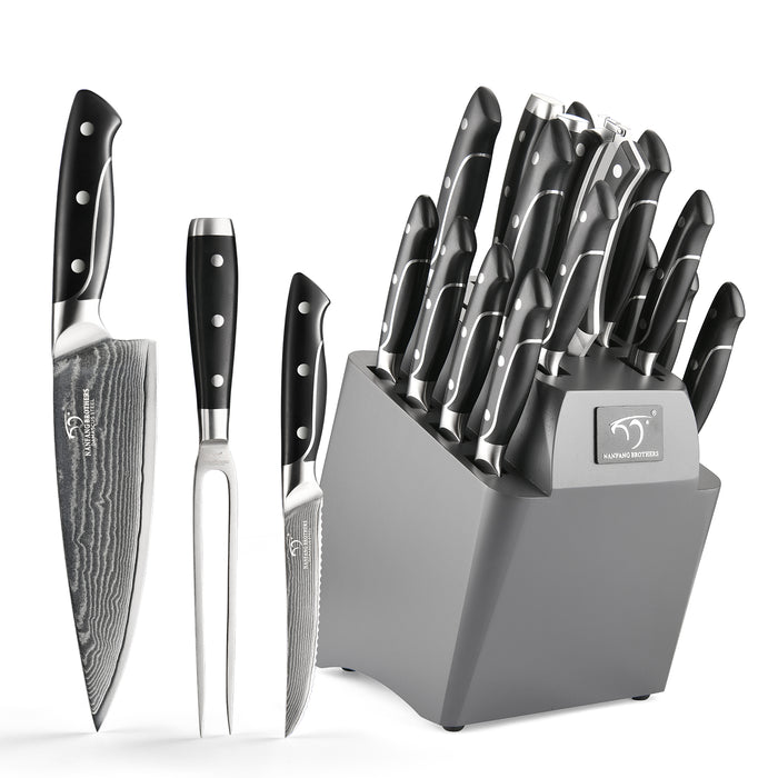9 Pieces of Damascus Steel Knife Block Set with Knife Storage