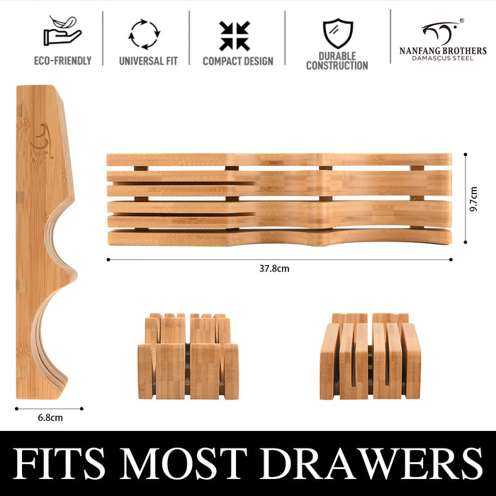 6-Pieces Damascus Kitchen Knife Set with Bamboo Drawer Organizer