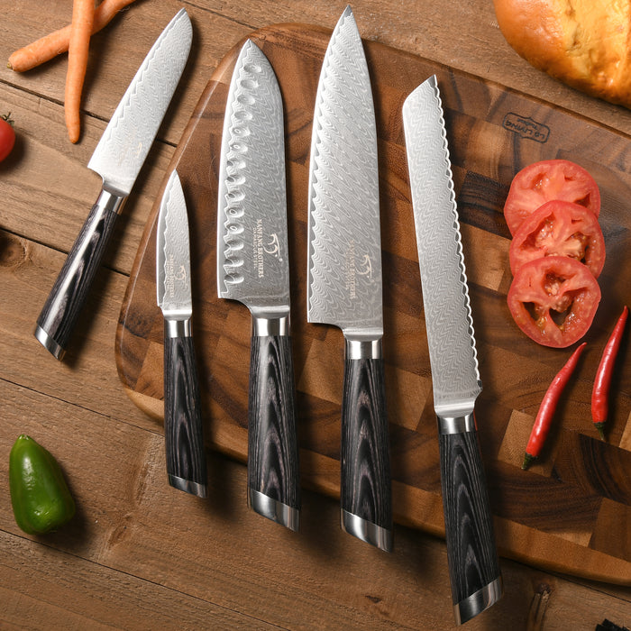 7-Pieces Damascus Kitchen Knife Set with Wooden Block