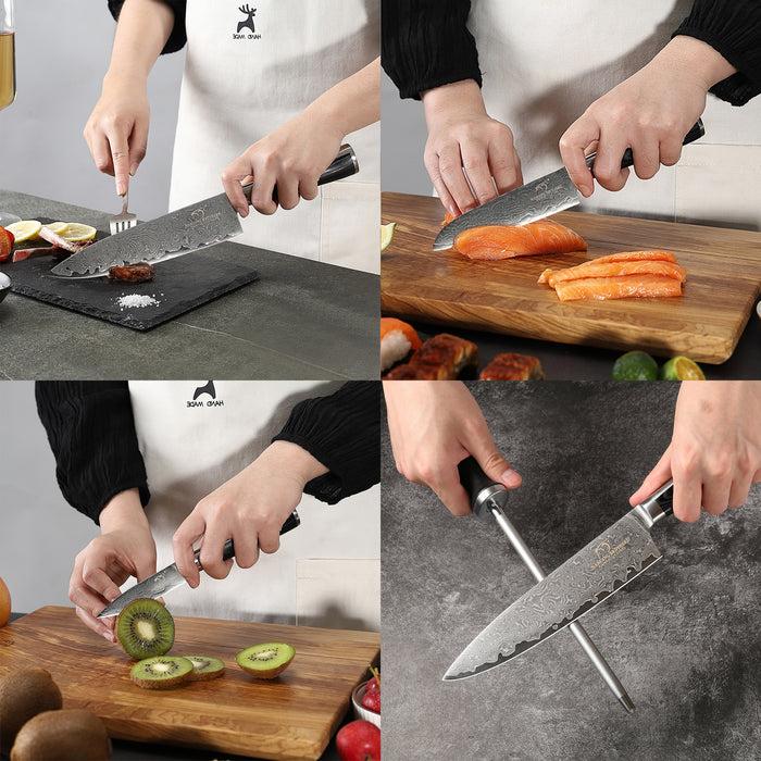 4-Piece Damascus Kitchen Knife Set with Sharpener