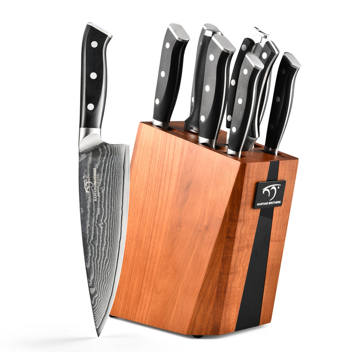 9-Pieces Damascus Kitchen Knife Set with Wooden Block — Nanfang
