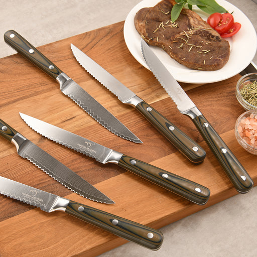 Nanfang Brothers Damascus Kitchen Knife Set w/ Ash Storage Block