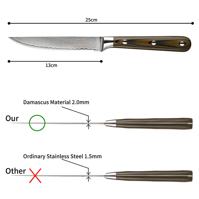 6-Pieces Damascus Kitchen Steak Knife Set with Bamboo Gift Box