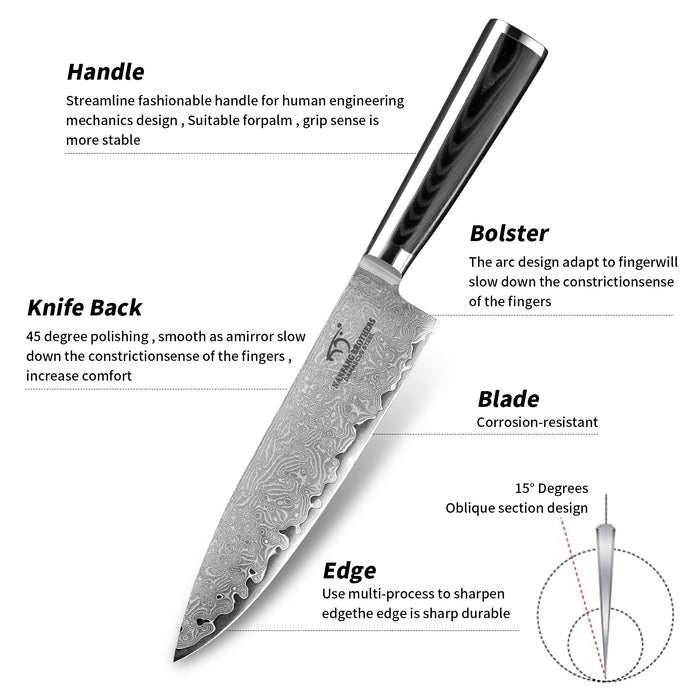6-Pieces Damascus Kitchen Knife Set with Sharpener and Scissor
