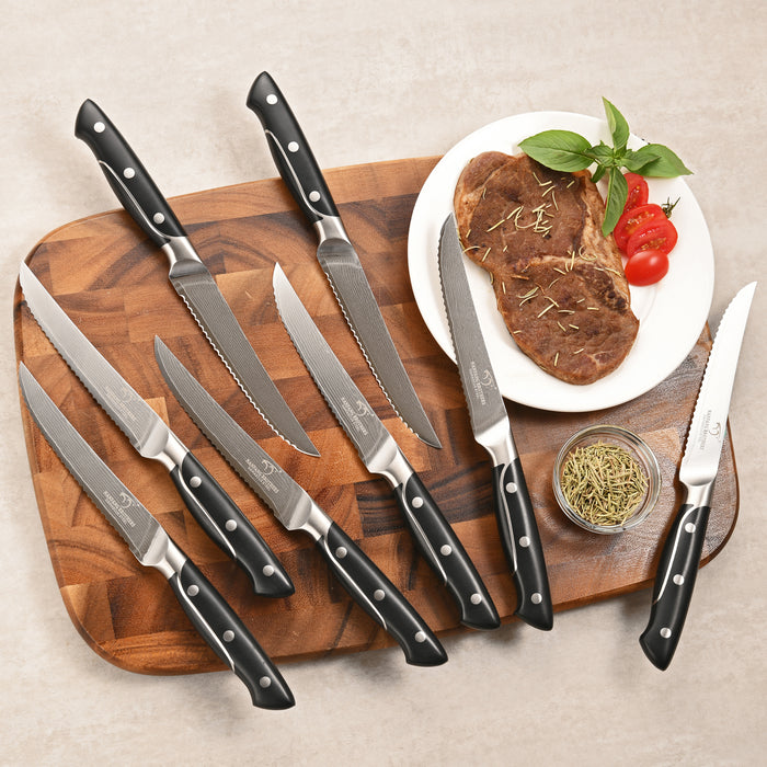 18-Pieces Damascus Kitchen Knife Set with Wooden Block and 8 Pcs Steak Knife